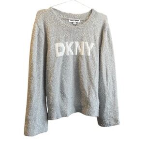 DKNY Silver Sweater with Silver Lurex Threading and White Logo. Size XL. NWOT.